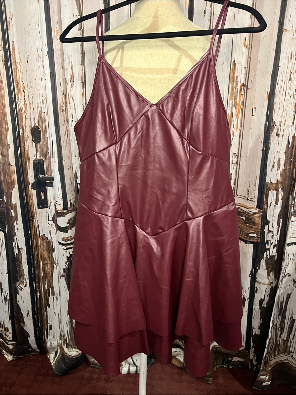 TRENDY & STYLISH Faux Leather Burgundy Romper